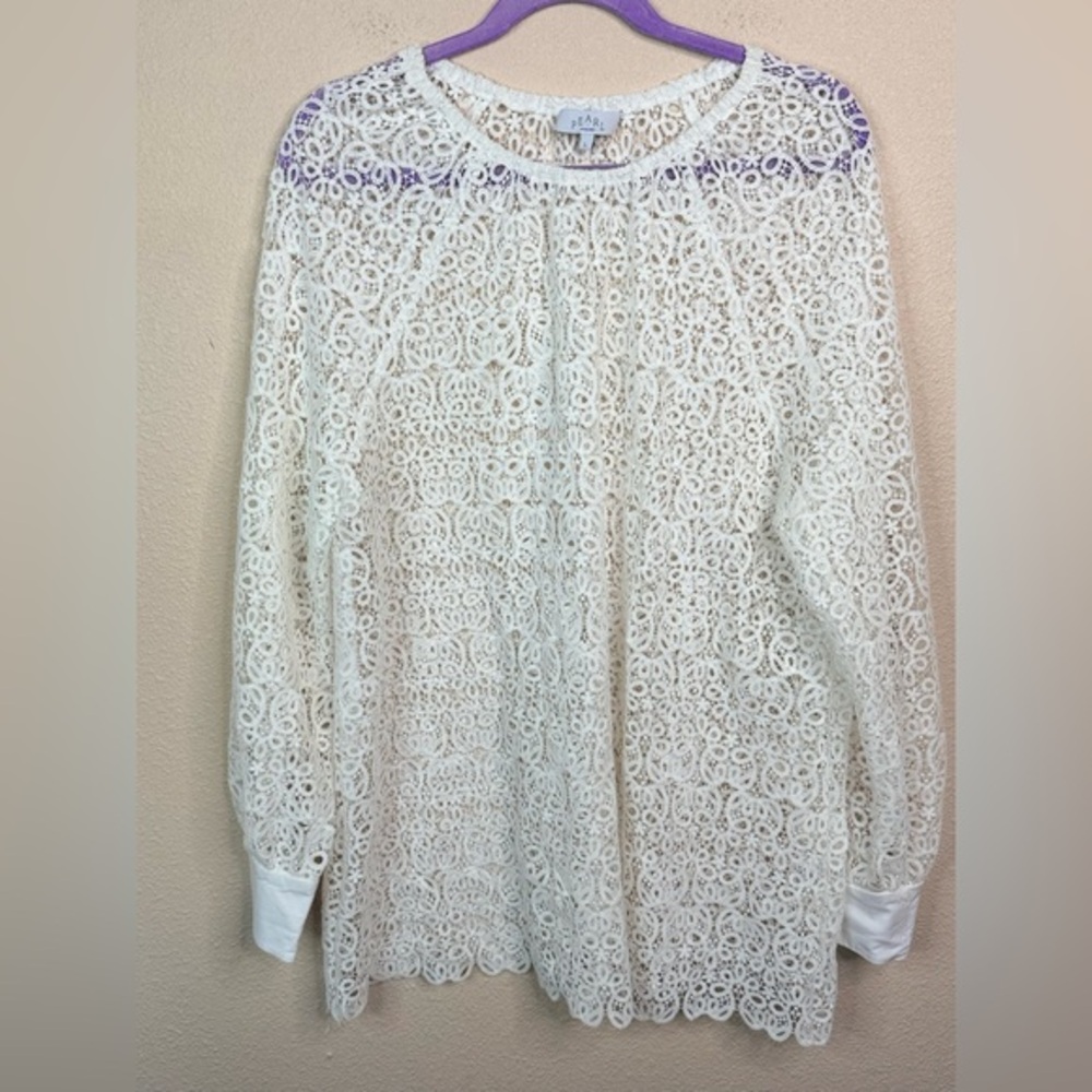 PEARL by lela rose white eyelet long sleeve top size L